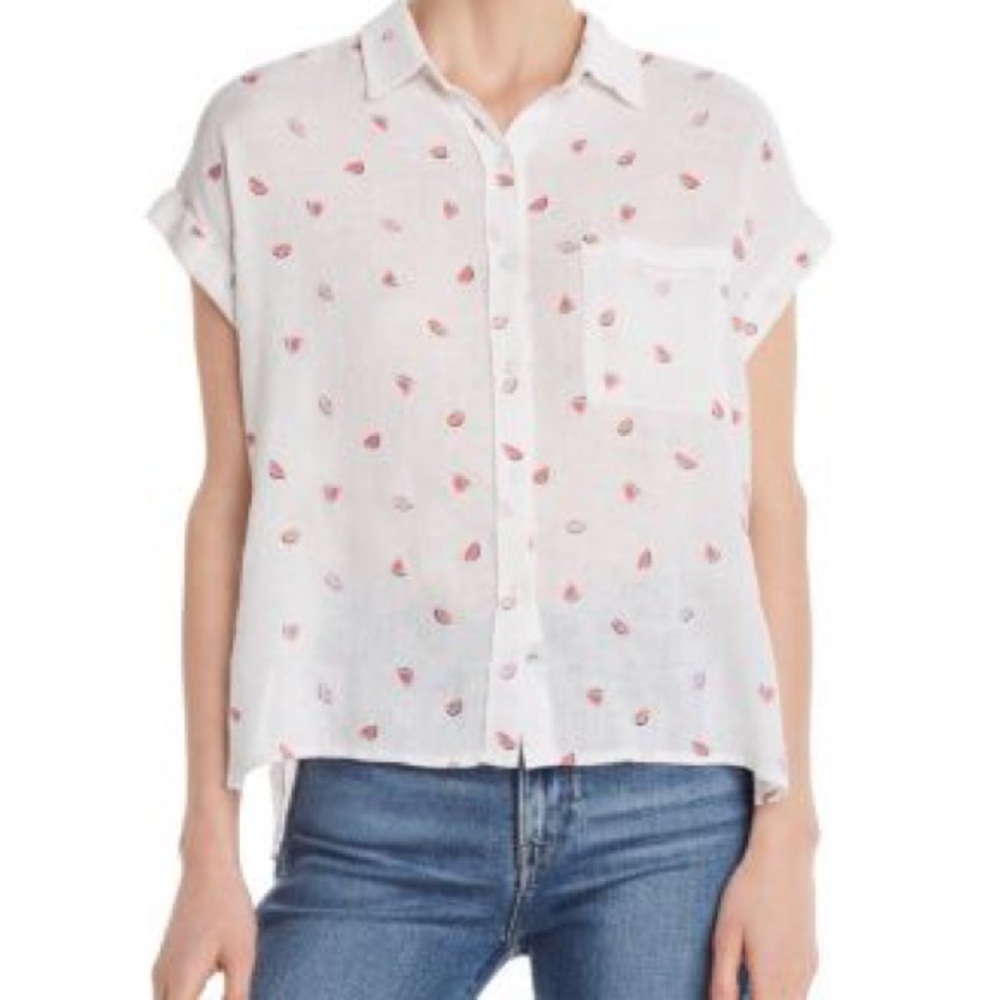 RAILS Watermelon Whitney White Linen Blend Button Down Shirt